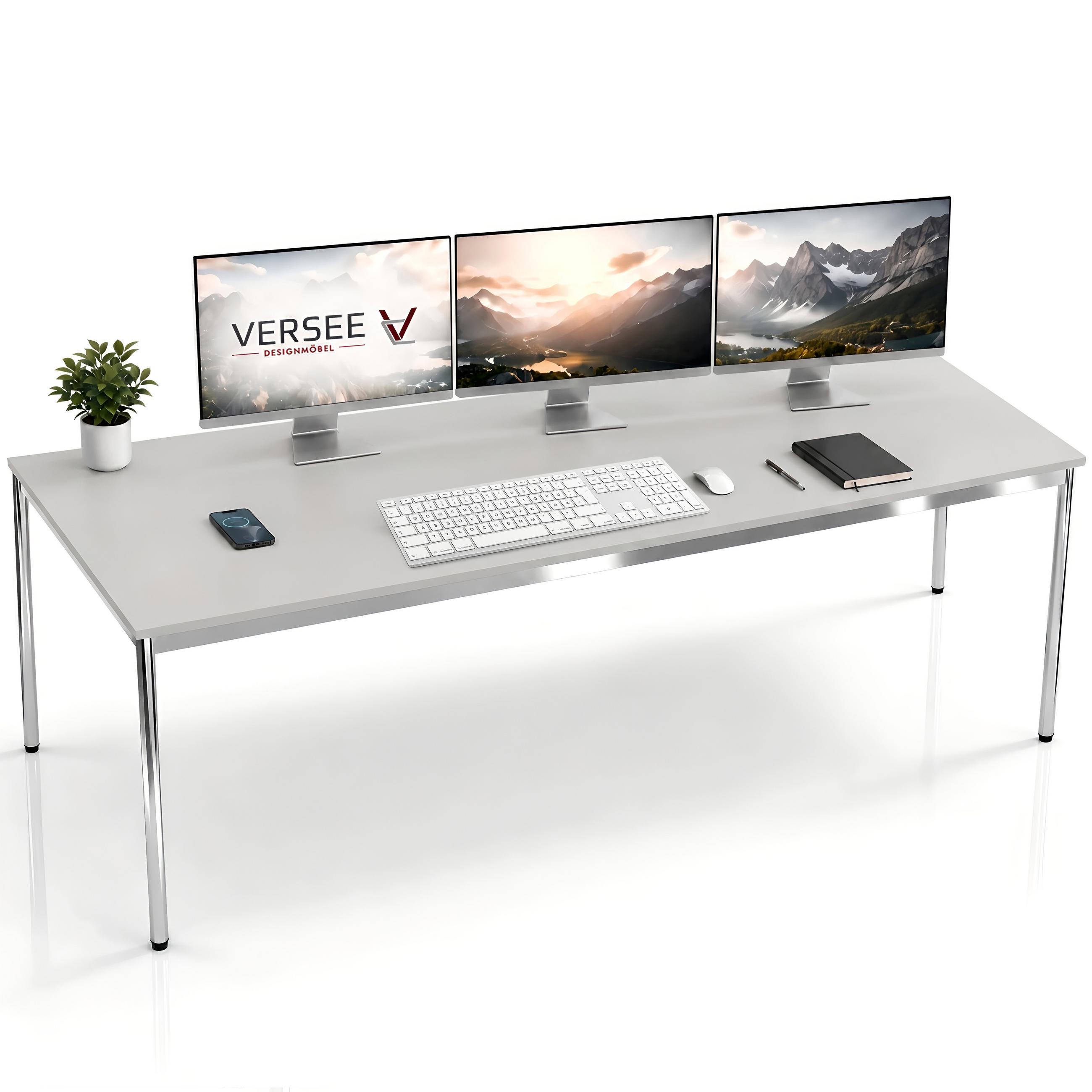 SCHREIBTISCH VST1 180 x 100 cm Lichtgrau – höhenverstellbar - Chromfarben/Grau, Holzwerkstoff (180/100/75.5cm) - Versee