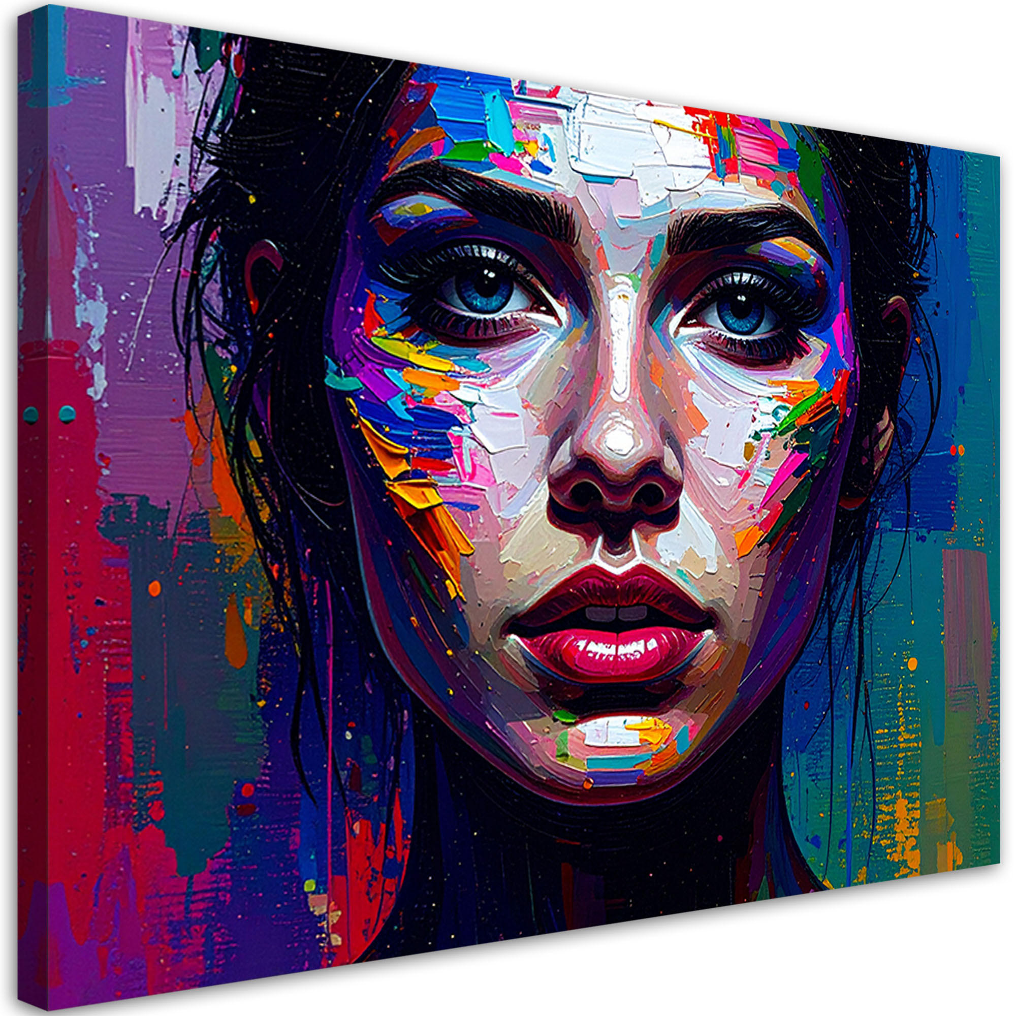 LEINWANDBILD Porträt eines Frauengesichts Abstrakt 120x80cm - Multicolor, Textil (120/80cm) - Feeby