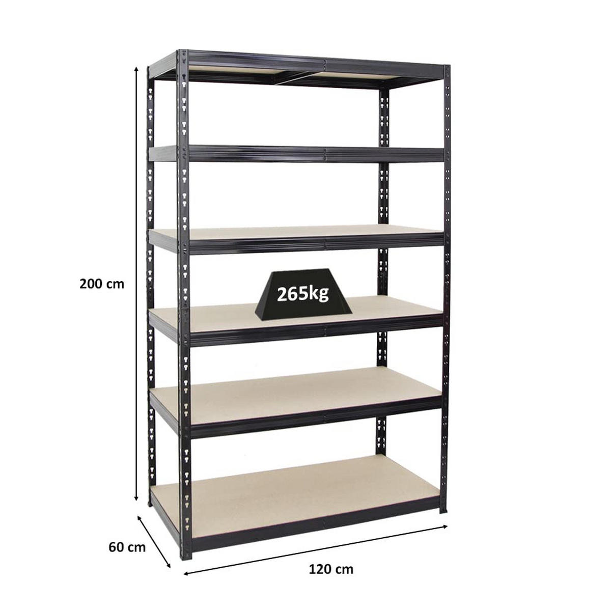SCHWERLASTREGAL Giant Tiger 200x120x60 cm Fachlast 265 kg 6-Ebenen Schwarz - Schwarz, Metall (120/200/60cm) - PROREGAL