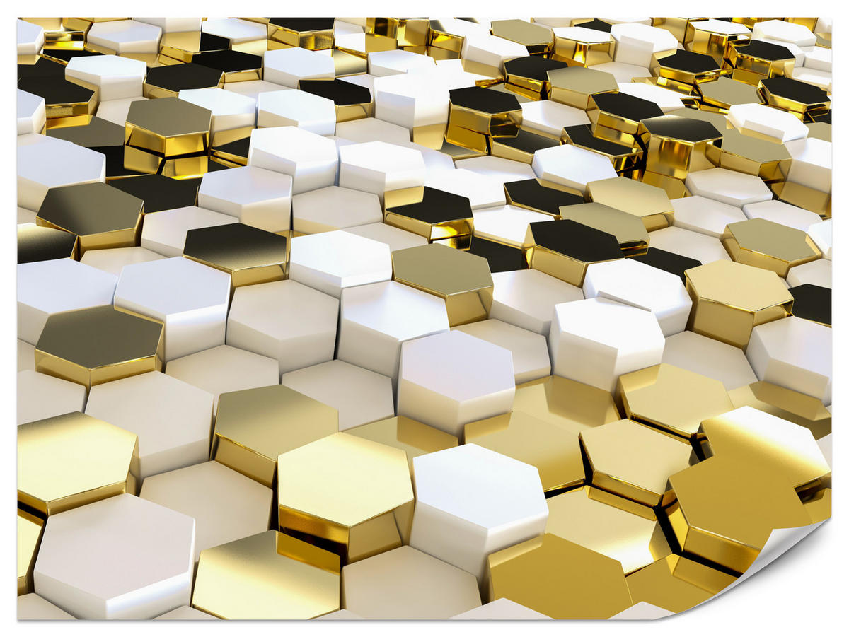 FOTOTAPETE für Büro Futuristisch Goldene Hexagone Formen Geometrie 500x350 - Gelb/Goldfarben, Papier (500/350cm) - Muralo