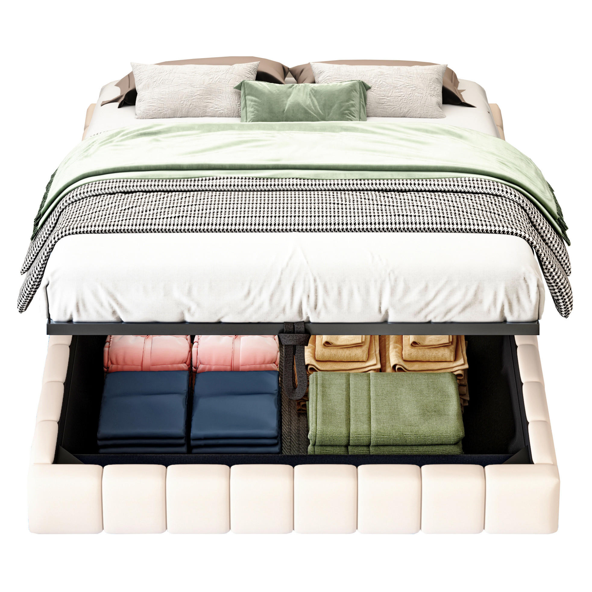 POLSTERBETT 140/200 cm Beige aus Stoff mit LED und Stauraum - Beige, Textil (140/200cm) - OKMYHOME