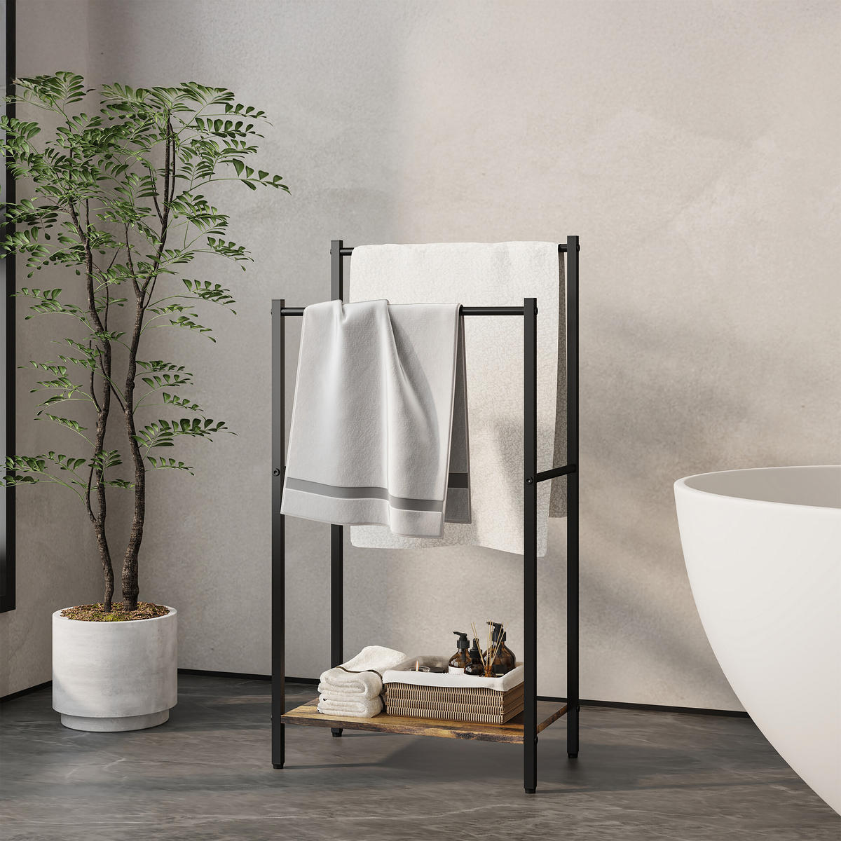 HANDTUCHSTÄNDER - Schwarz, Holzwerkstoff/Textil (42/81.5/24cm) - Relaxdays