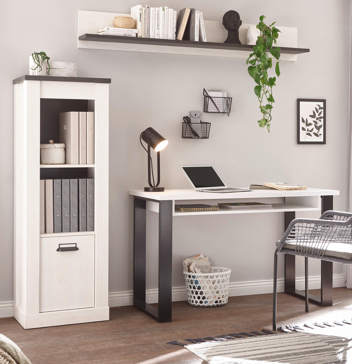 AKTENREGAL weiß Pinie, anthrazit Landhaus, Büroregal mit Soft-Close - Anthrazit/Weiß, Holzwerkstoff/Metall (51/146/38cm) - Furn.Design