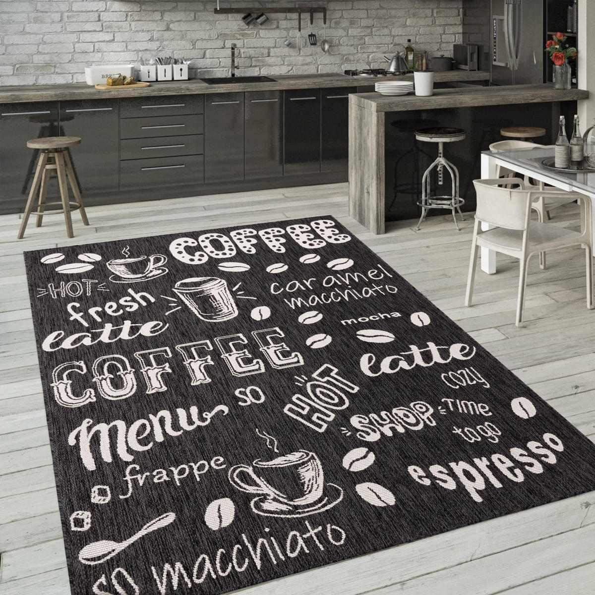 TEPPICH Kurzflor Schriftzug Wohnzimmer schmutzabweisend Anthrazit Läufer 60x100 - Anthrazit, Textil (60/100cm) - KADIMA DESIGN