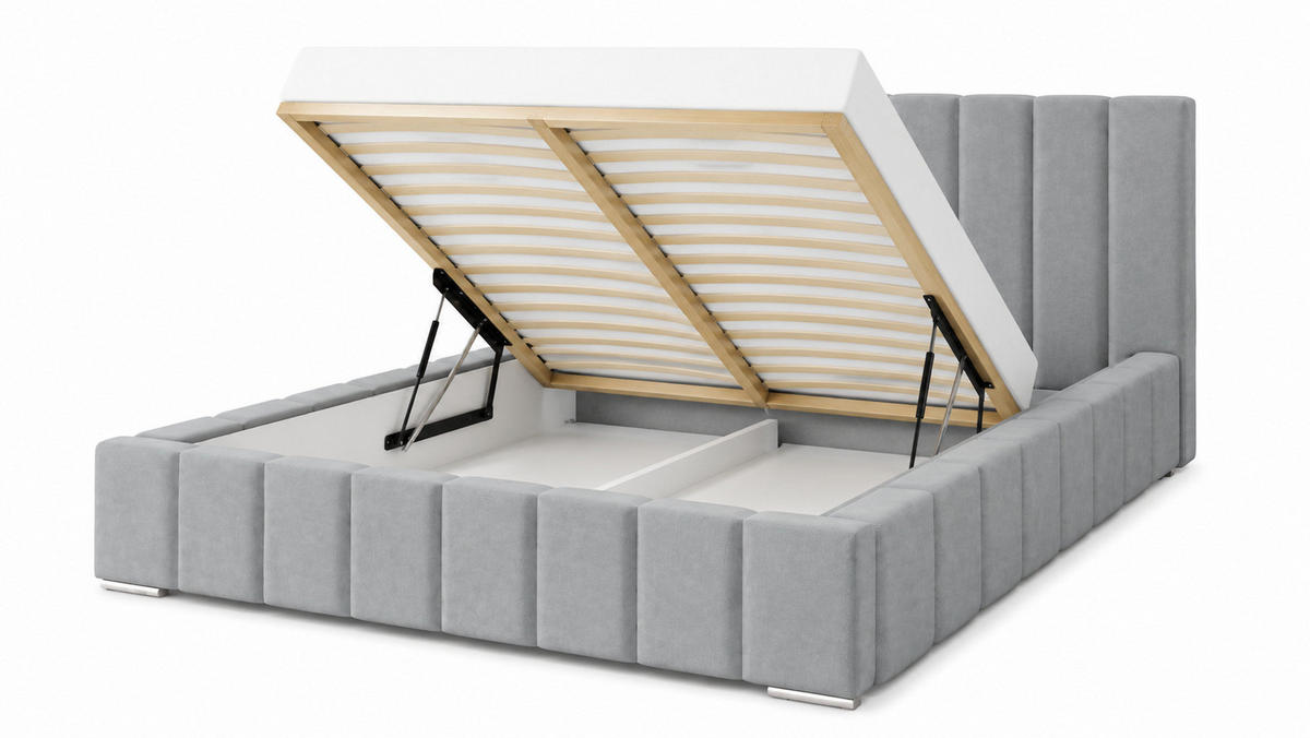 MARPUR Polsterbett MENOS 180x200 cm mit Bettkasten und Lattenrost, Veloursstoff Grau - Chromfarben/Grau, Holz/Holzwerkstoff (180/200cm) - Marpur