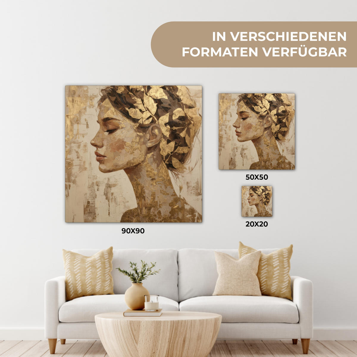 LEINWANDBILD Frau - Gold - Abstrakt - Textur Wandbild Wohnzimmer 50x50 cm - Goldfarben, Textil (50/50cm) - MuchoWow