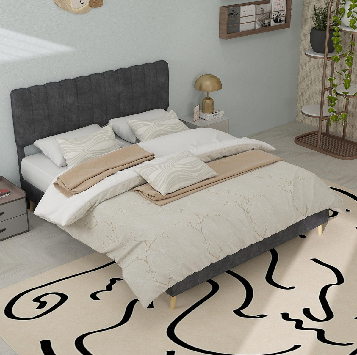 ČALÚNENÁ posteľ 140/200 cm s mäkkým čelom, stabilnou konštrukciou a moderným dizajnom, Sivá - sivá, textil (140/200cm) - Redom