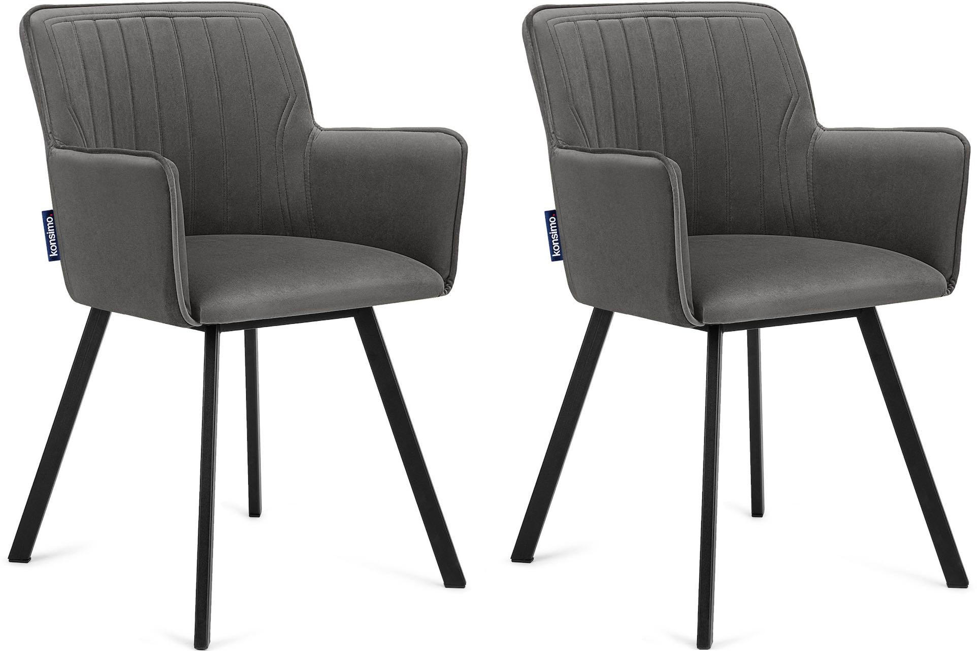 ESSZIMMERSTUHLE PYRUS 2-tlg Velours-Sitz, Grau/Schwarz - Schwarz/Grau, Textil/Metall (56/84/46cm) - KONSIMO®