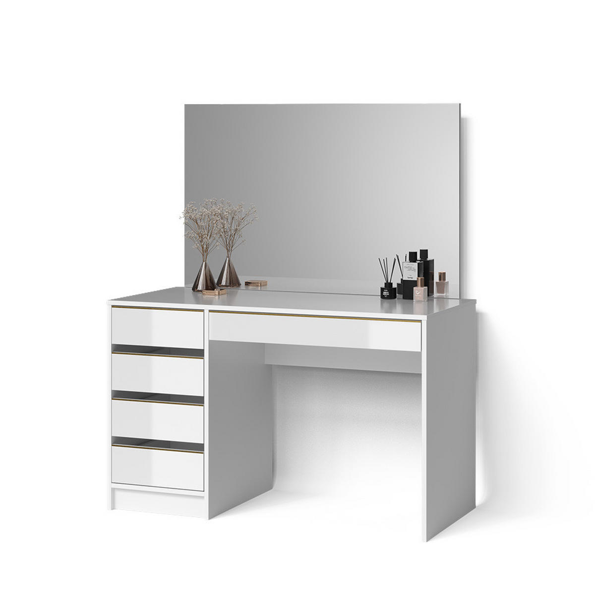 SCHMINKTISCH Imola Weiß/Gold 120 cm mit Spiegel - Goldfarben/Weiß, Holzwerkstoff (120/75/55cm) - Livinity®