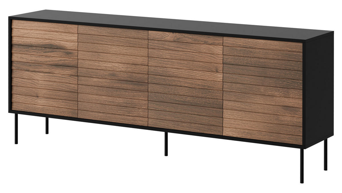 SIDEBOARD Cortina 200 4D - Schwarz/Braun, Holzwerkstoff/Metall (200/81/40cm) - MIRJAN24
