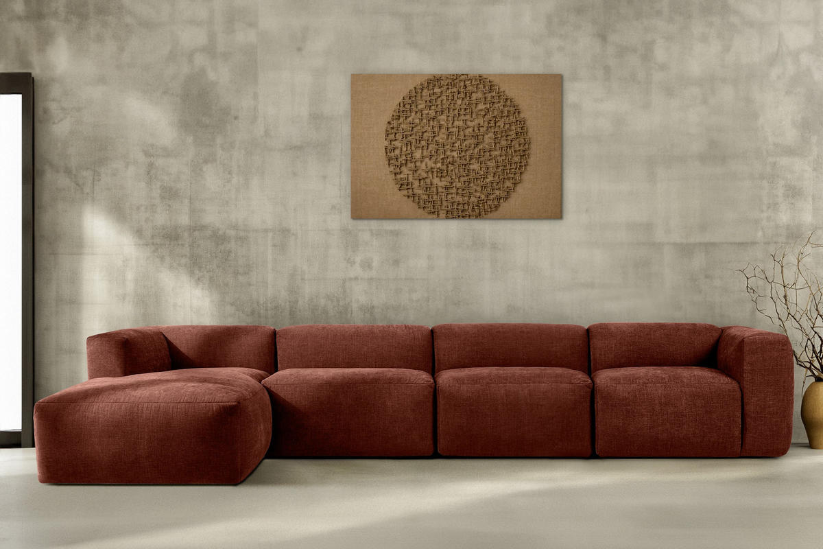 ECKMODULSOFA-LINKS BUFFO 6-Sitzer mit extrem weicher Sitzfläche, Gewebestoff, orange - Orange, Textil (377/180cm) - KONSIMO®