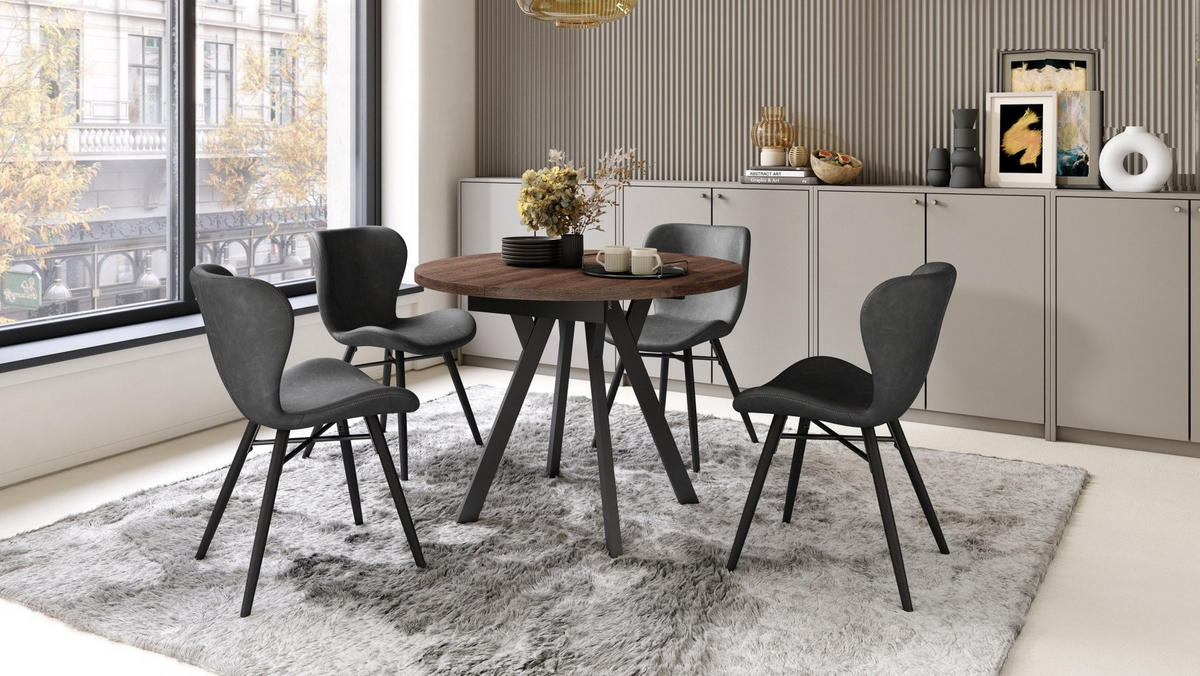 ESSTISCH Rund Eiche dunkel Schwarz 90x70 cm - Dunkelbraun/Schwarz, Holzwerkstoff (90/90/77cm) - designimpex