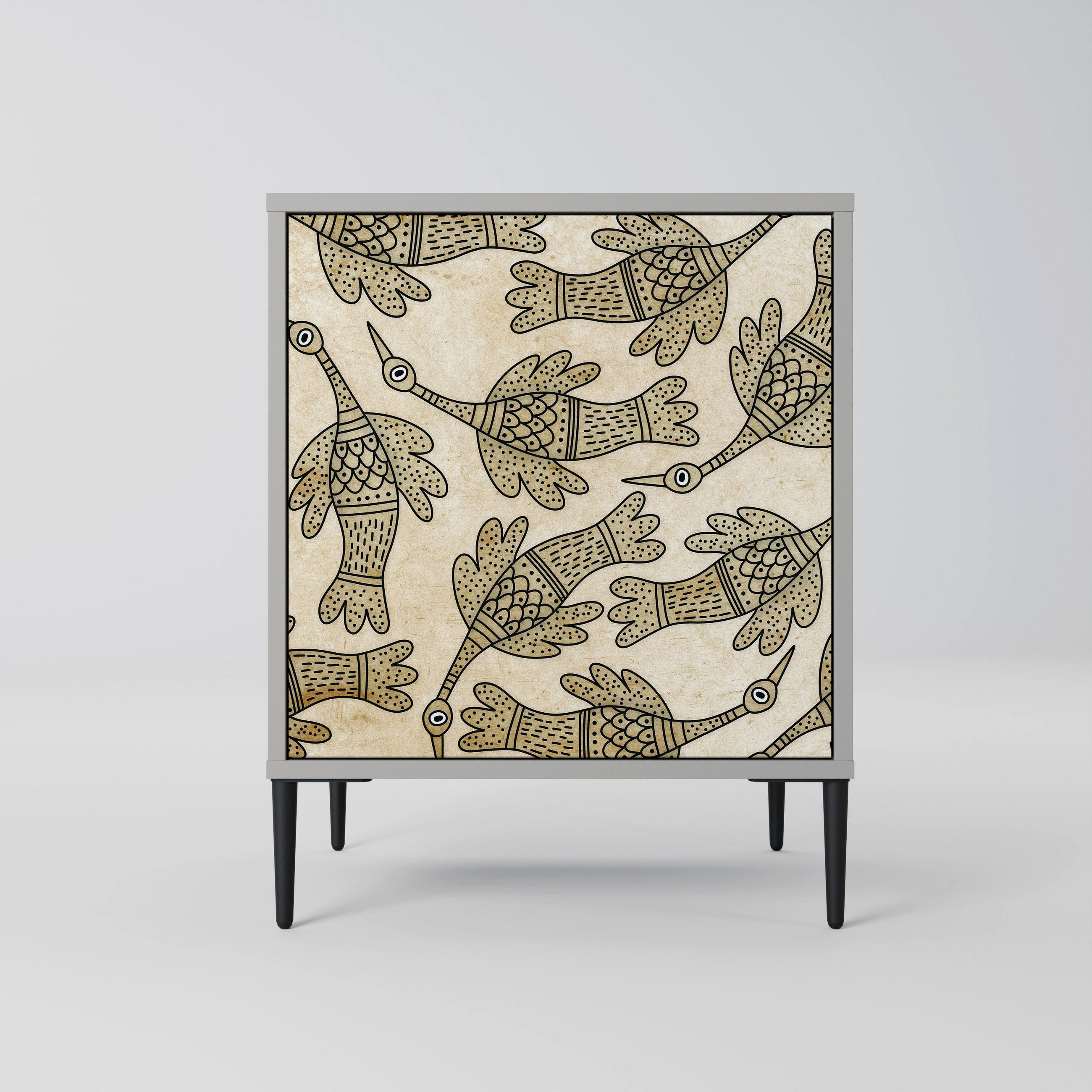 SIDEBOARD ALMONDINE SONGBIRD, Grau, 57,5x42x72,5 cm, Schwarze Metallfüße - Multicolor/Schwarz, Holzwerkstoff/Metall (57.5/72.5/42cm) - SpaceRebels