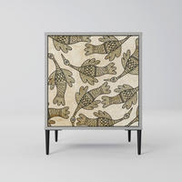 SIDEBOARD ALMONDINE SONGBIRD, Grau, 57,5x42x72,5 cm, Schwarze Metallfüße - Multicolor/Schwarz, Holzwerkstoff/Metall (57.5/72.5/42cm) - SpaceRebels