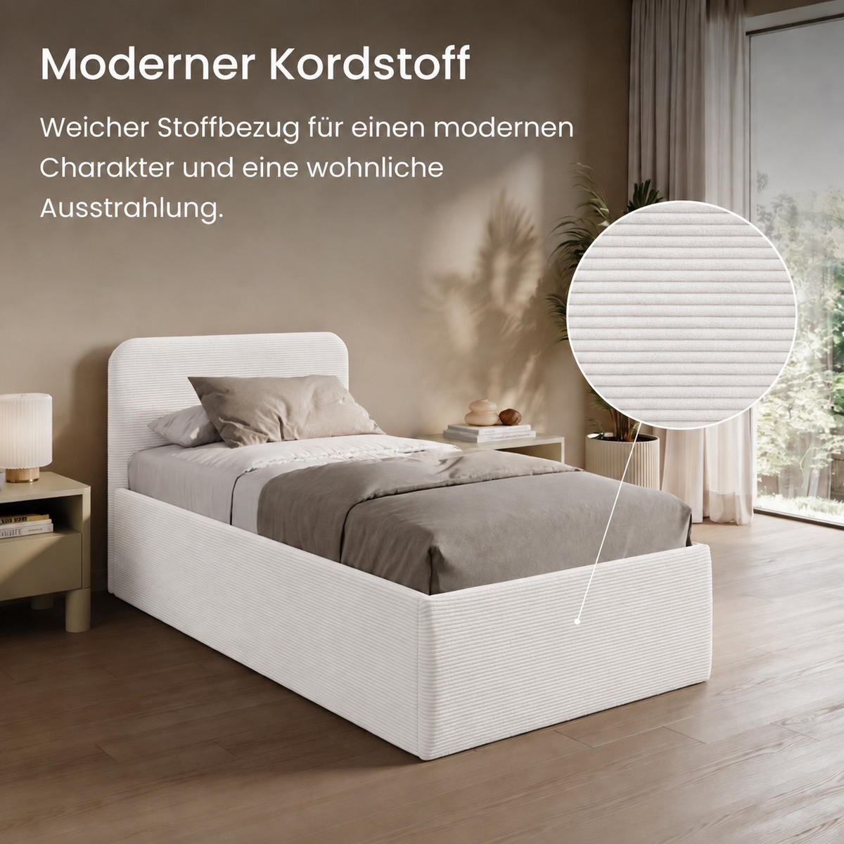 POLSTERBETT 100x200 cm in Weiß - Weiß, Holzwerkstoff/Textil (100/200cm) - Home Collective