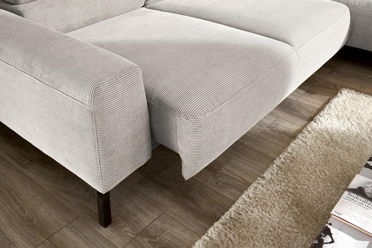 ECKSOFA MIT MOTORISCHEM SITZVORZUG DELIA Silber Cord - Silberfarben/Schwarz, Textil/Metall (276/219cm) - KAWOLA