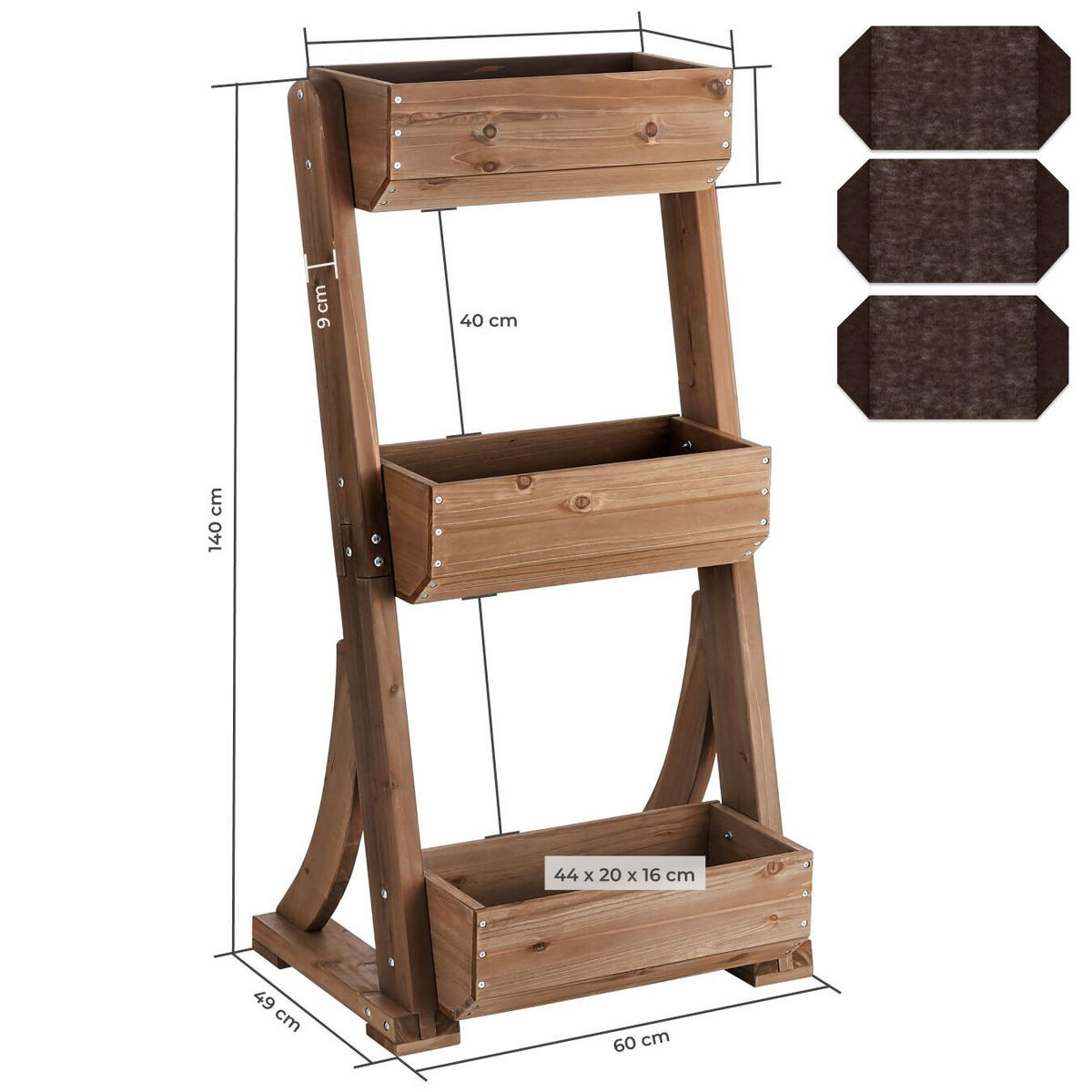 HOCHBEET Flora, inklusive Pflanzvlies, 60 x 49 x 140 cm, braun - Braun, Holz (60/140/49cm) - tectake