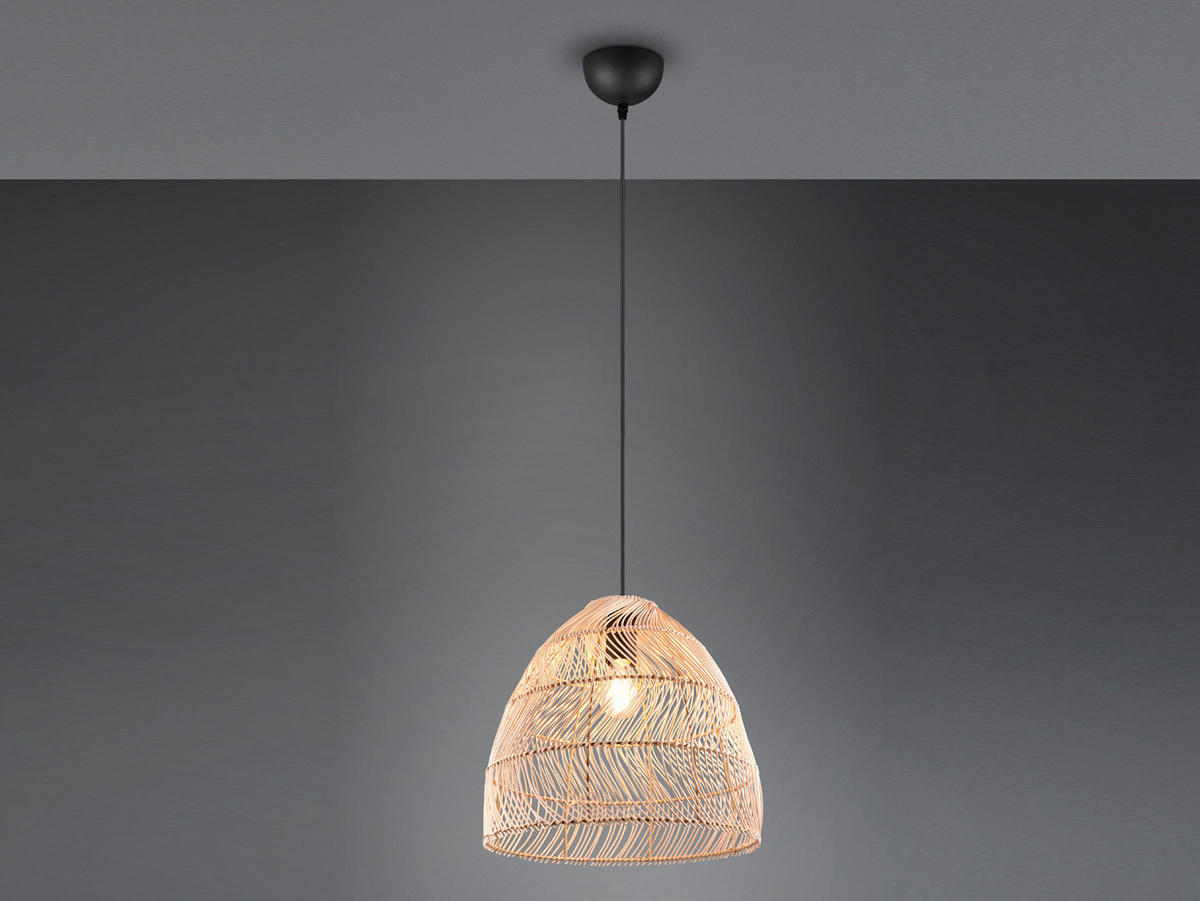 HÄNGELEUCHTE Korbgeflecht aus Rattan, Ø35cm - Schwarz/Naturfarben, Naturmaterialien/Metall (35/35/150cm) - meineWunschleuchte