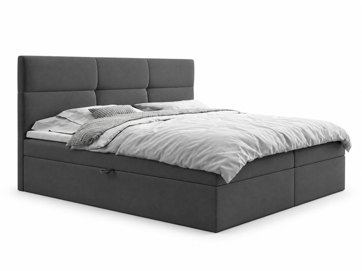 BOXSPRINGBETT 200x200 cm, TOP mit Bonellmatratze, Elegant gestepptes Kopfteil und Bettkasten, Dunkelgrau - Dunkelgrau, Holzwerkstoff/Kunststoff (200/200cm) - Trada