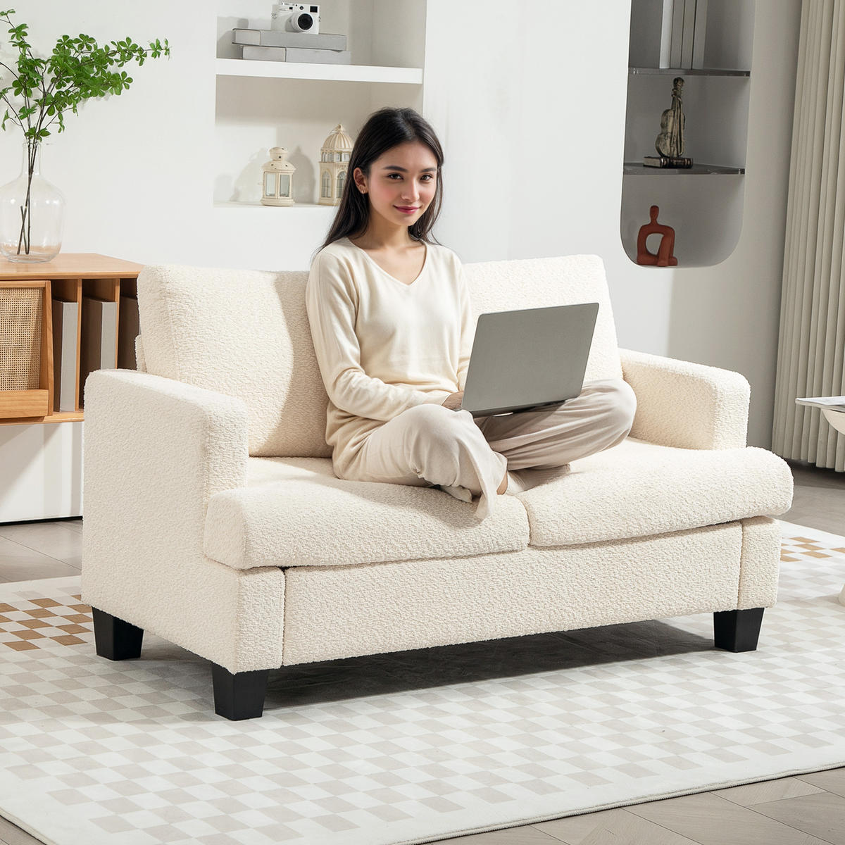 2-SITZER-SOFA DE-13419 Chenille & abnehmbare Rückenkissen Beige - Beige, Textil (70/85/140cm) - ComfortXL
