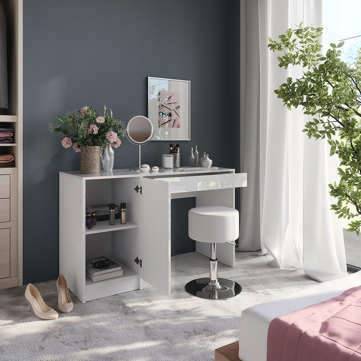 TOALETNÍ STOLEK Sherry Bílá/bílý vysoký lesk - vysoce lesklá bílá, kompozitní dřevo (119.8/76/50.1cm) - Vicco