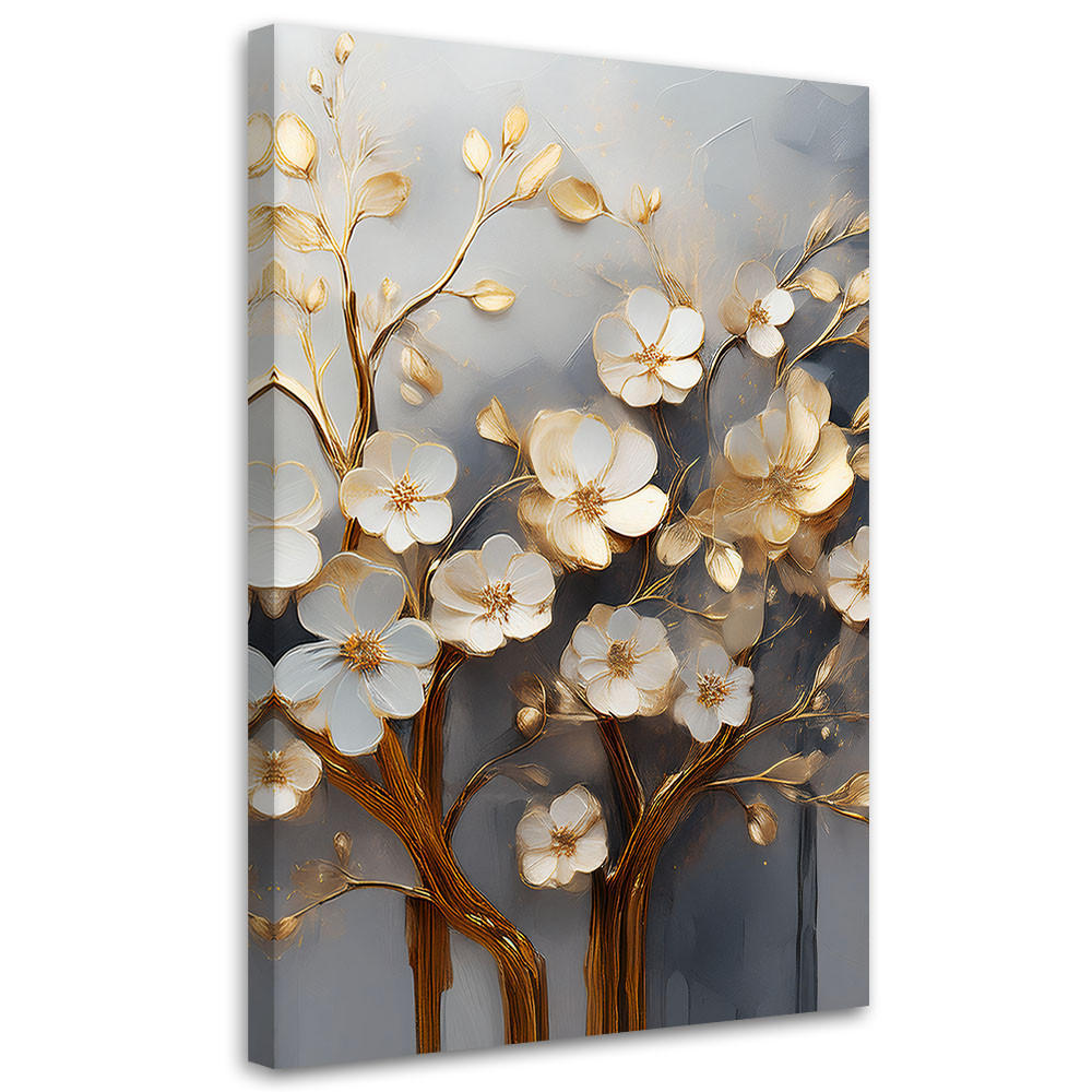 LEINWANDBILD Magnolienbaum abstrakt golden 80x120cm - Goldfarben, Textil (80/120cm) - Feeby