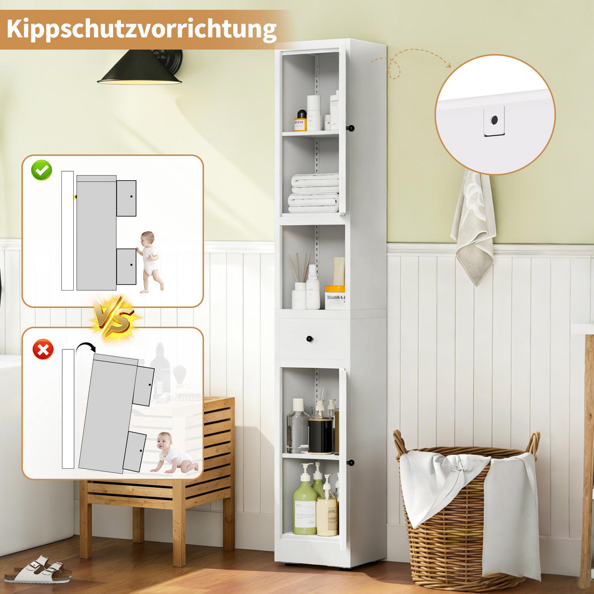 BADEZIMMERSCHRANK Weiß Hochschrank 5 Ebenen 2 Türen - Weiß, Holzwerkstoff (30/180/30cm) - Urban Meuble