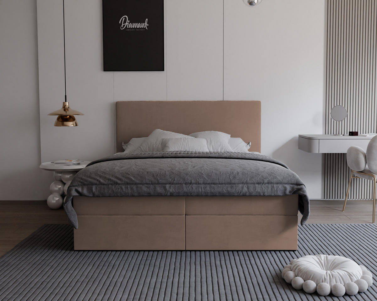 BOXBETT GIULIA 160/200 cm mit Matratze und Topper, Hellbraun - Hellbraun, Textil (160/200cm) - Idohome