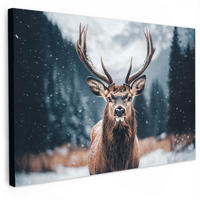 OBRAZ NA PLÁTNĚ Jeleni - Zvířata - Krajina - Zima - Sníh 90x60 cm - barva kaštanu, textil (90/60cm) - MuchoWow