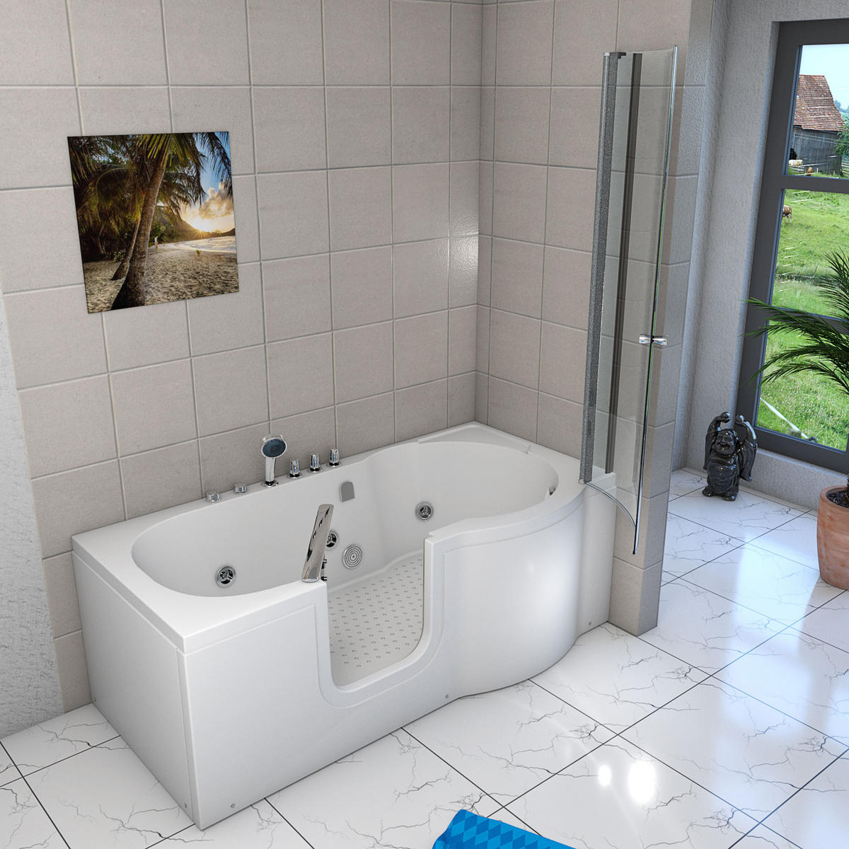 SENIORENDUSCHE Wanne mit Whirlpool S12D-TH-WP-L-EC 170x85cm - Weiß, Glas/Kunststoff (85/200/170cm) - AcquaVapore by Sandra Jentho