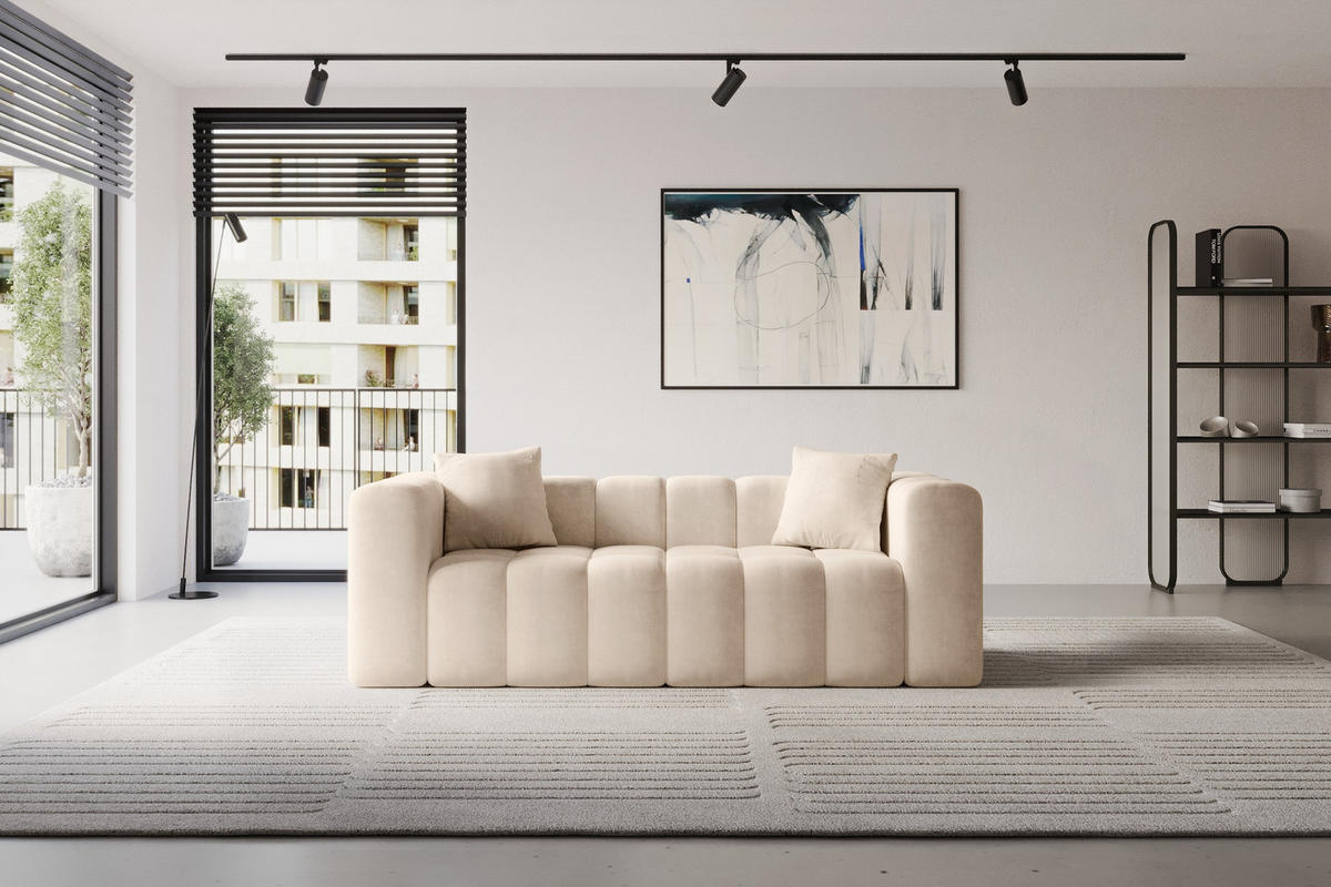 POHOVKA 2-MÍSTNÁ DONY-2 232x90x71 cm Béžová Velur - černá/béžová, kompozitní dřevo/textil (232/71/90cm) - ALTDECOR
