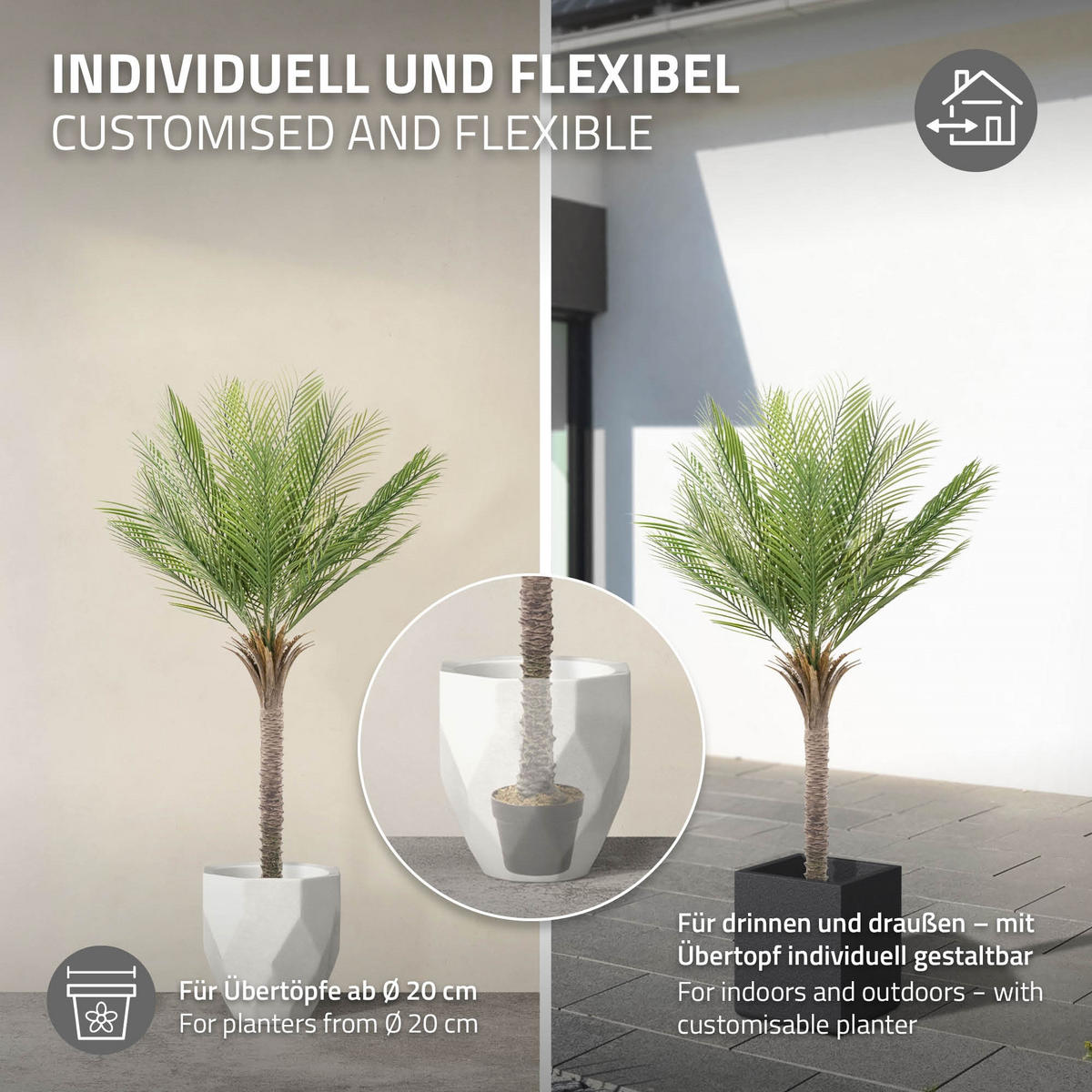 KUNSTPFLANZE Palme - Anthrazit/Grün, Holz/Kunststoff (150cm) - ML-DESIGN