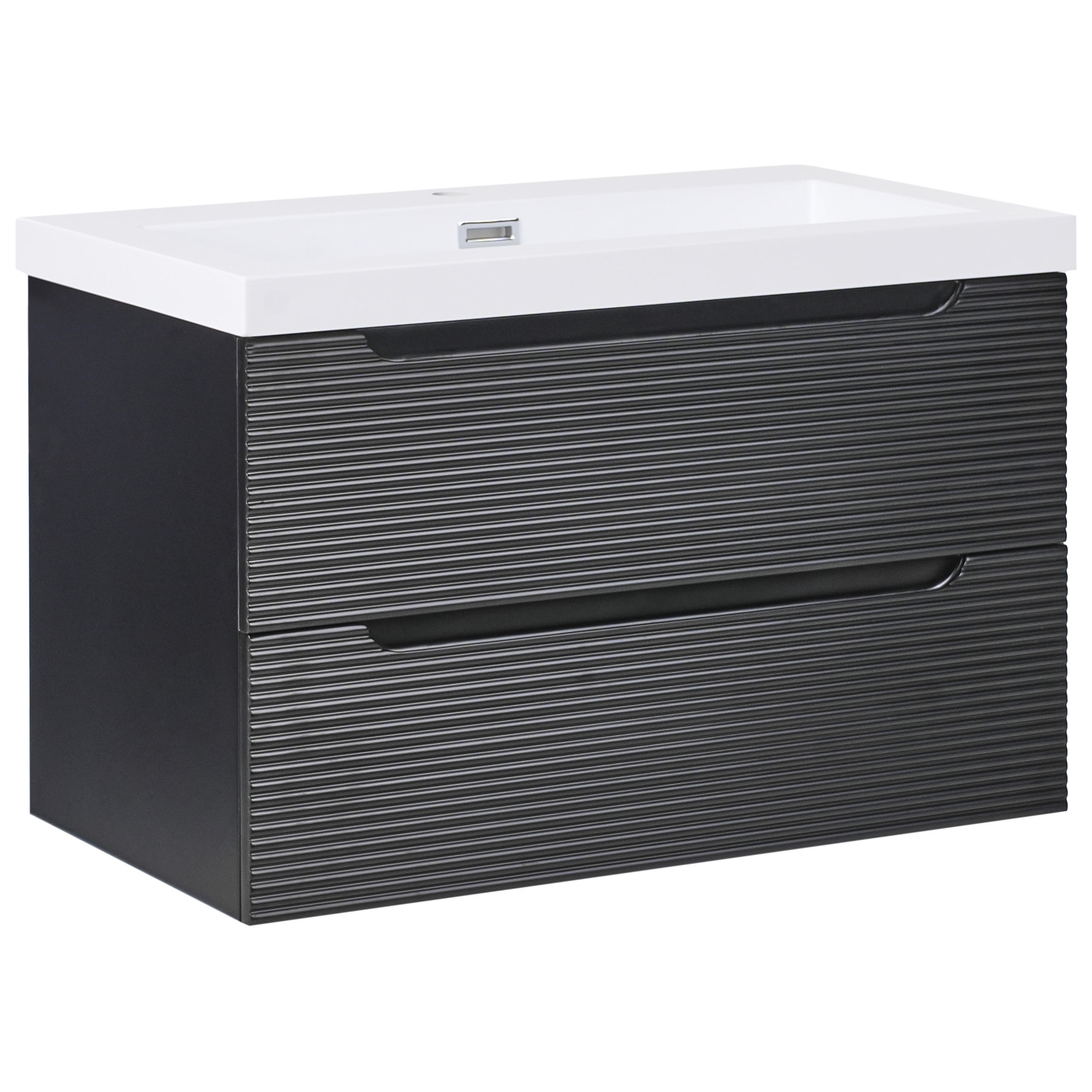 WASCHBECKENUNTERSCHRANK wandmontiertk mit Waschbecken Schwarz Makana - Schwarz, Holzwerkstoff (80/45/93cm) - Beliani