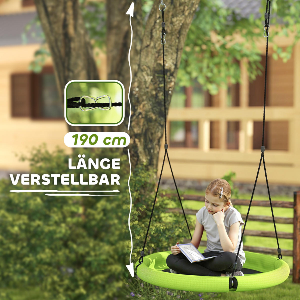 KINDERSCHAUKEL, Grün+Schwarz, Metall, Netzstoff - Grün, Metall (98/98cm) - AIYAPLAY