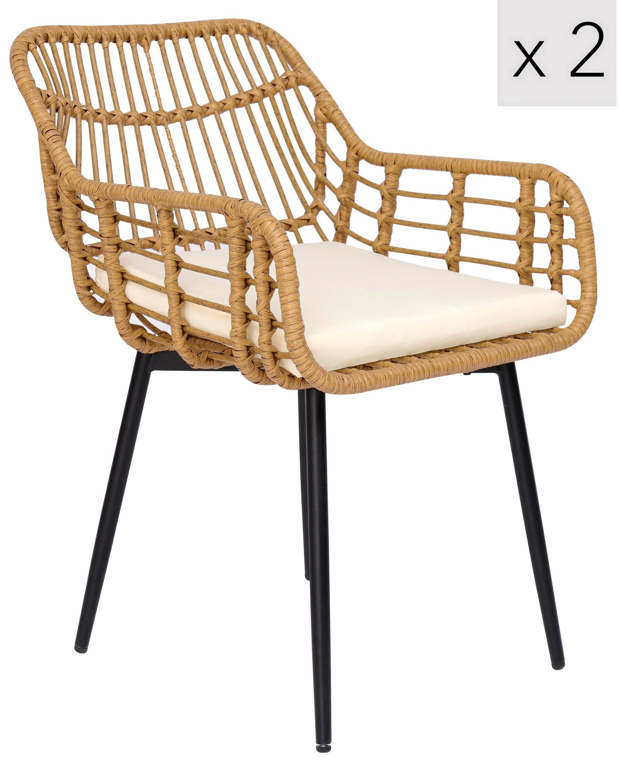 STUHL 2er-Set Rattan Braun - Braun, Holz (55/85/47cm) - Nordlys