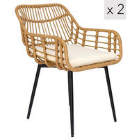 STUHL 2er-Set Rattan Braun - Braun, Holz (55/85/47cm) - Nordlys