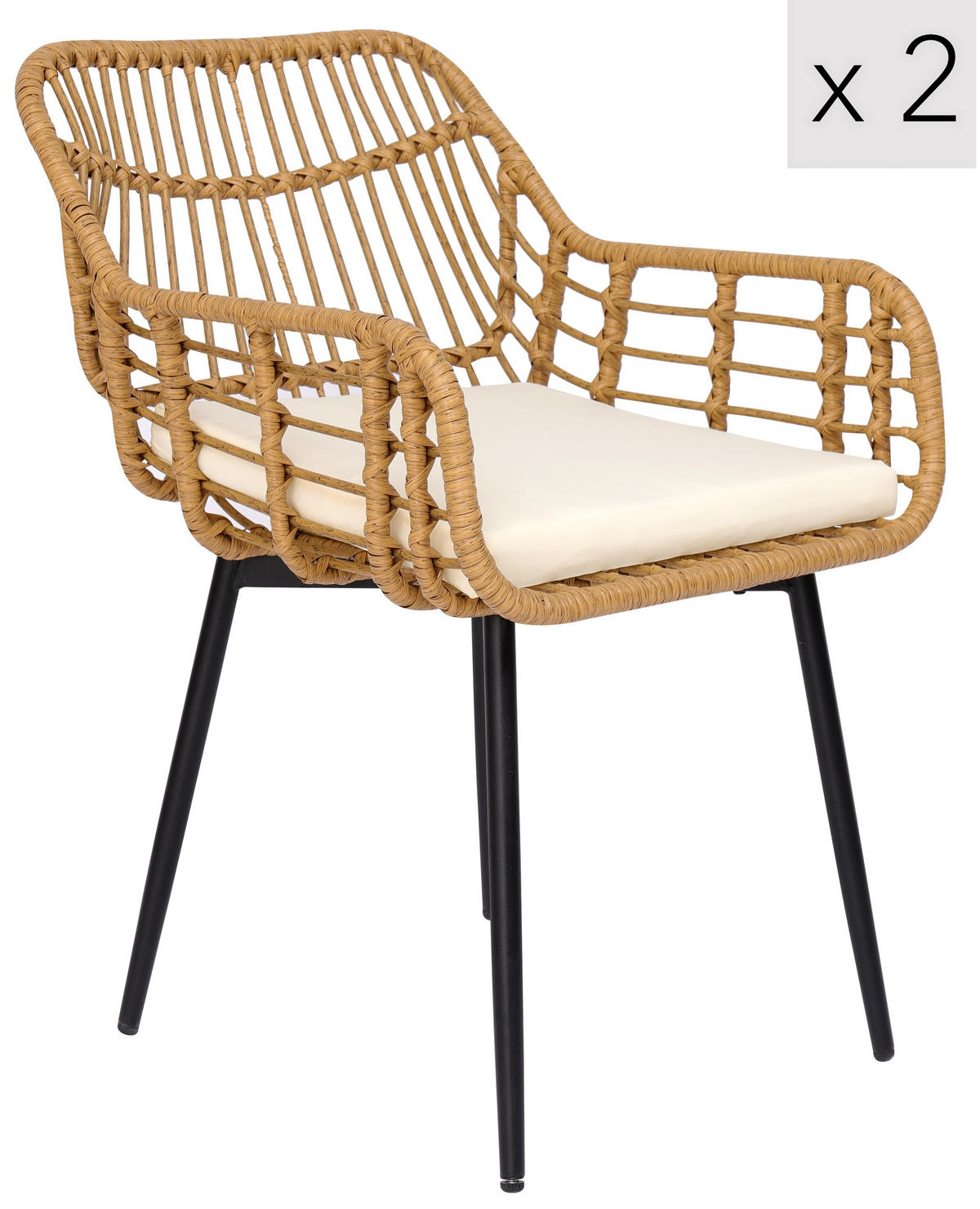 STUHL 2er-Set Rattan Braun - Braun, Holz (55/85/47cm) - Nordlys