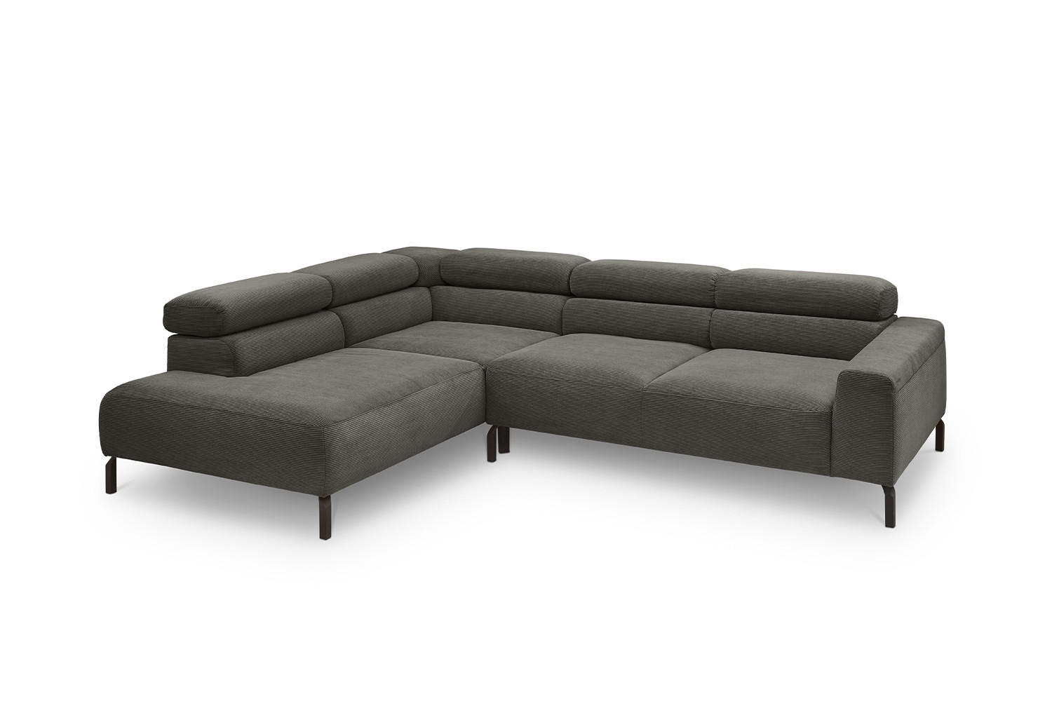 ECKSOFA MIT MOTORISCHEM SITZVORZUG DELIA Anthrazit Cord - Anthrazit/Schwarz, Textil/Metall (276/219cm) - KAWOLA