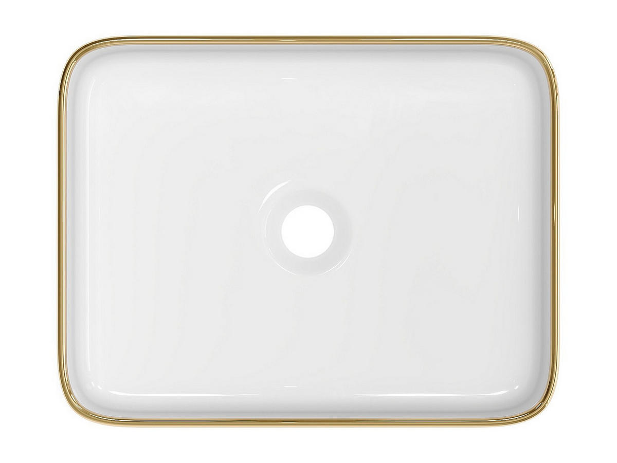 AUFSATZWASCHBECKEN - 50cm x 39cm - Keramik - weiß, goldfarben - JUNIKO - Weiß, Keramik (50/13/39cm) - Vente-Unique