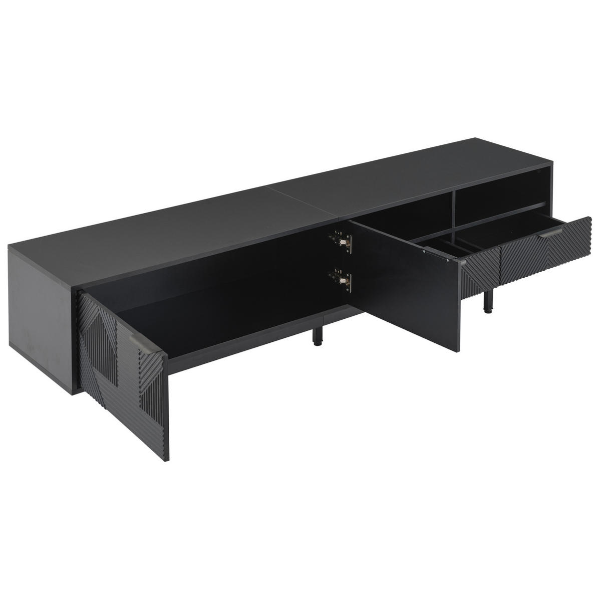 TV stolek 200/40/51 cm černý z dřevotřísky s geometrickým vzorem a úložným prostorem - černá, kompozitní dřevo (200/51/40cm) - OKWISH
