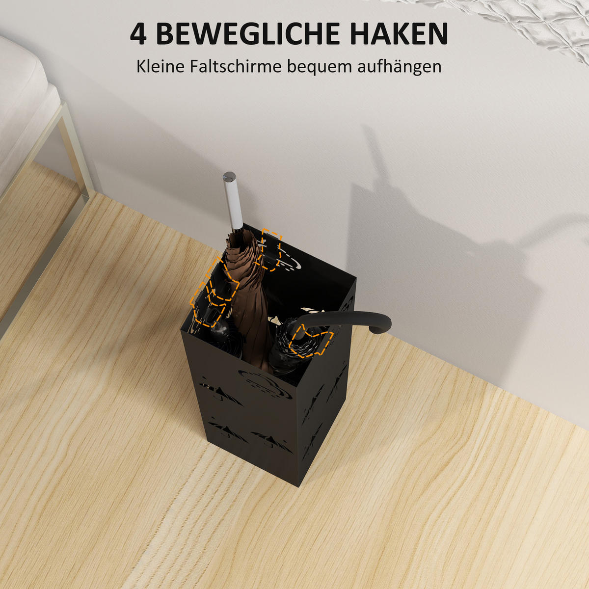 SCHIRMSTÄNDER mit 4 Haken, Stahl 15,5 x 15,5 x 49 cm Schwarz - Schwarz, Metall (15.5/49/15.5cm) - HOMCOM