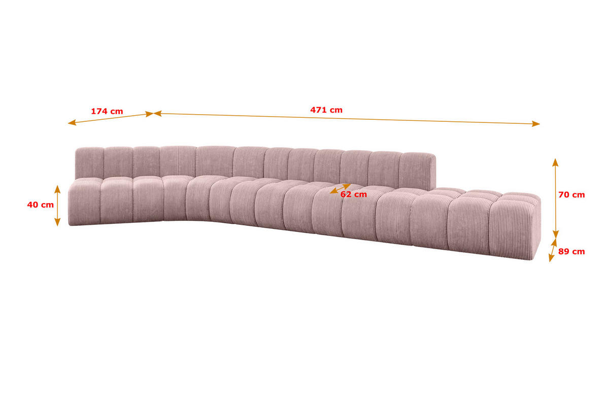 ECKSOFA modulares Sofa Brilo-L2 - 471x174x70 cm Rosa - Rosa, Holzwerkstoff/Textil (471/174cm) - ALTDECOR