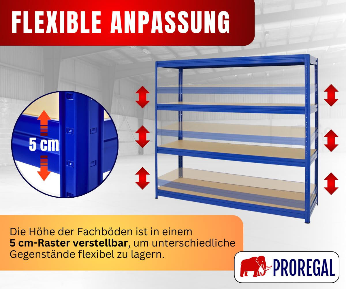 SCHWERLASTREGAL Dino 180x200x60 cm Fachlast 500 kg Blau - Dunkelblau, Metall (200/180/60cm) - PROREGAL