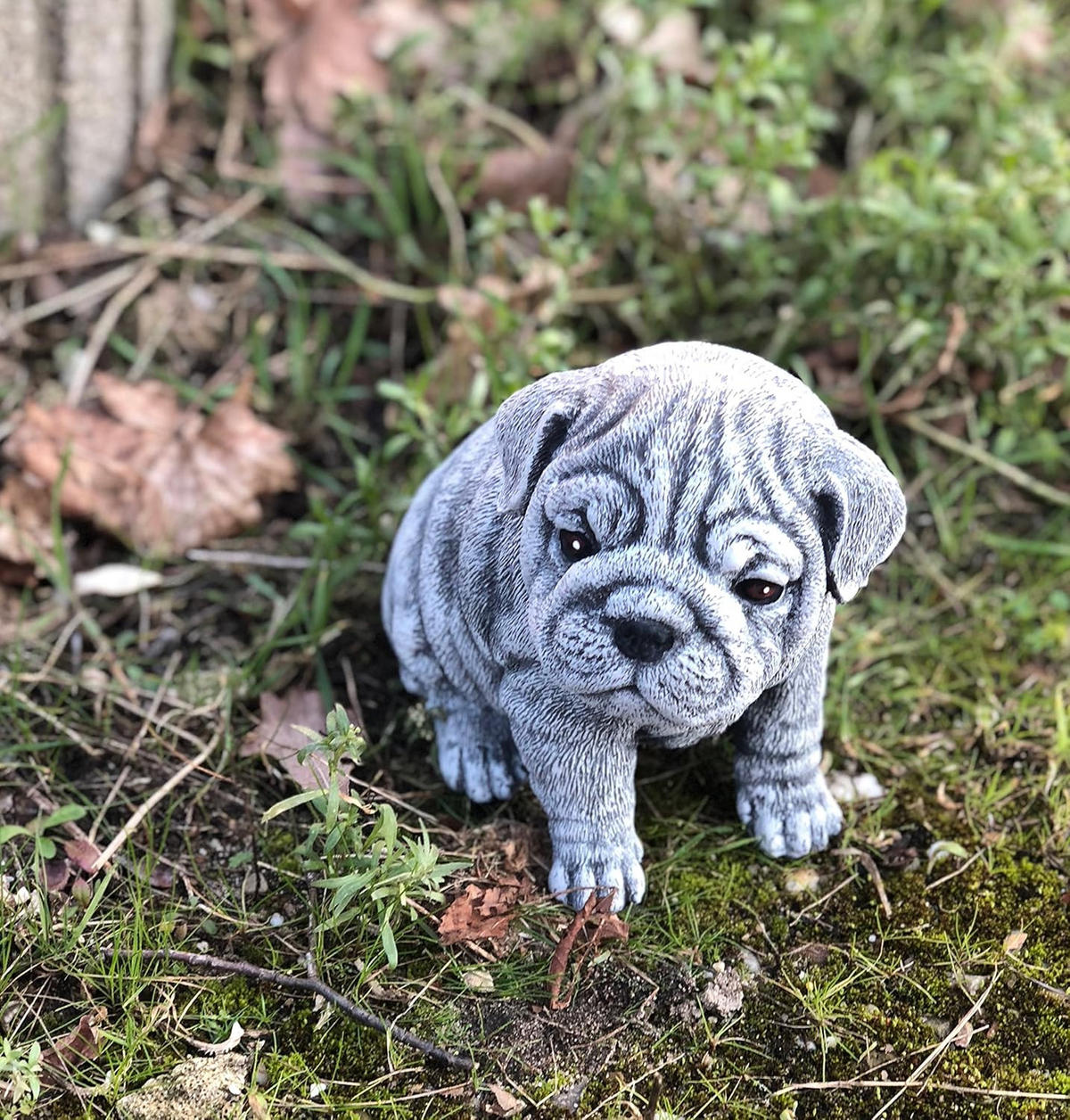 STEINFIGUR Bulldogge Welpe massiver Steinguss frostfest - Grau, Stein (14/16/16cm) - stoneandstyle