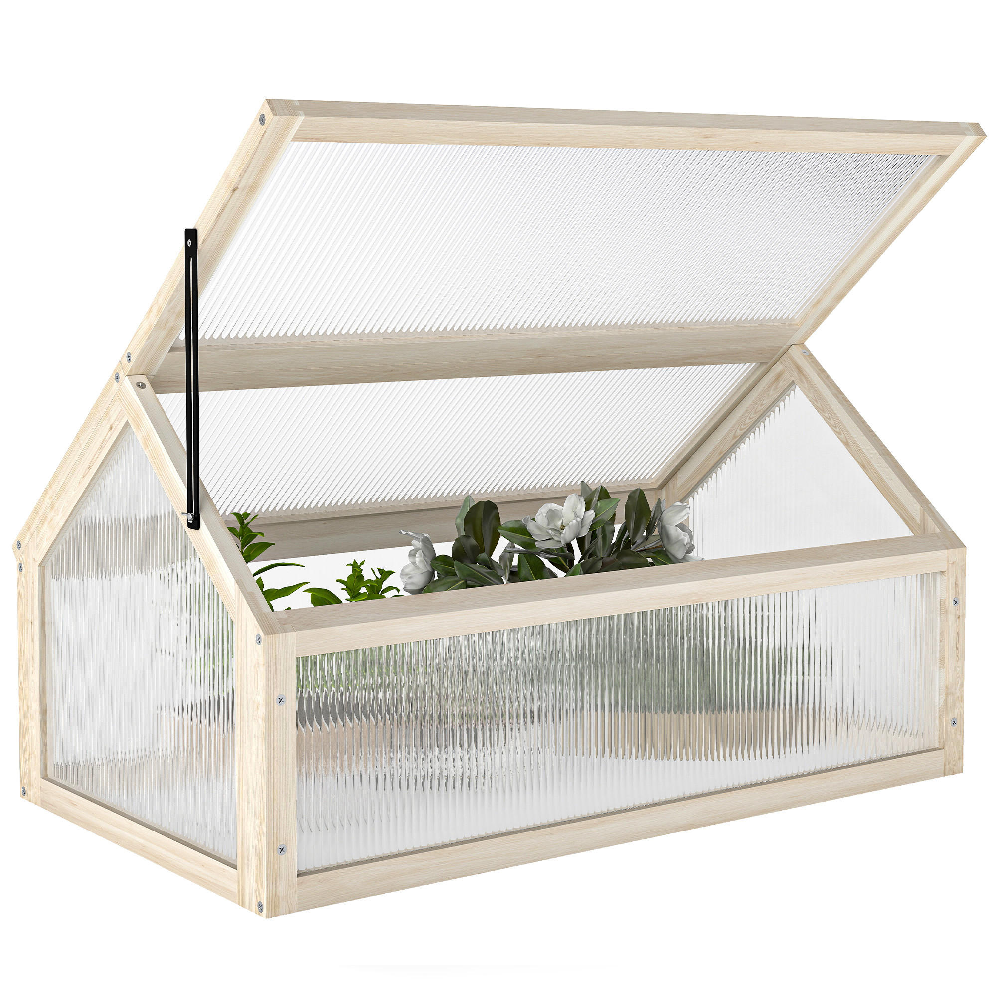 MINI-GEWÄCHSHAUS DE-05858 kompakt aus Holz 90/52/49,5 cm Natur - Naturfarben, Holz/Kunststoff (52/49.5/90cm) - ComfortXL