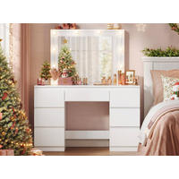 SCHMINKTISCH mit LED-Beleuchtung Weiß - Weiß, Glas/Holzwerkstoff (107/140.5/39.5cm) - Woltu