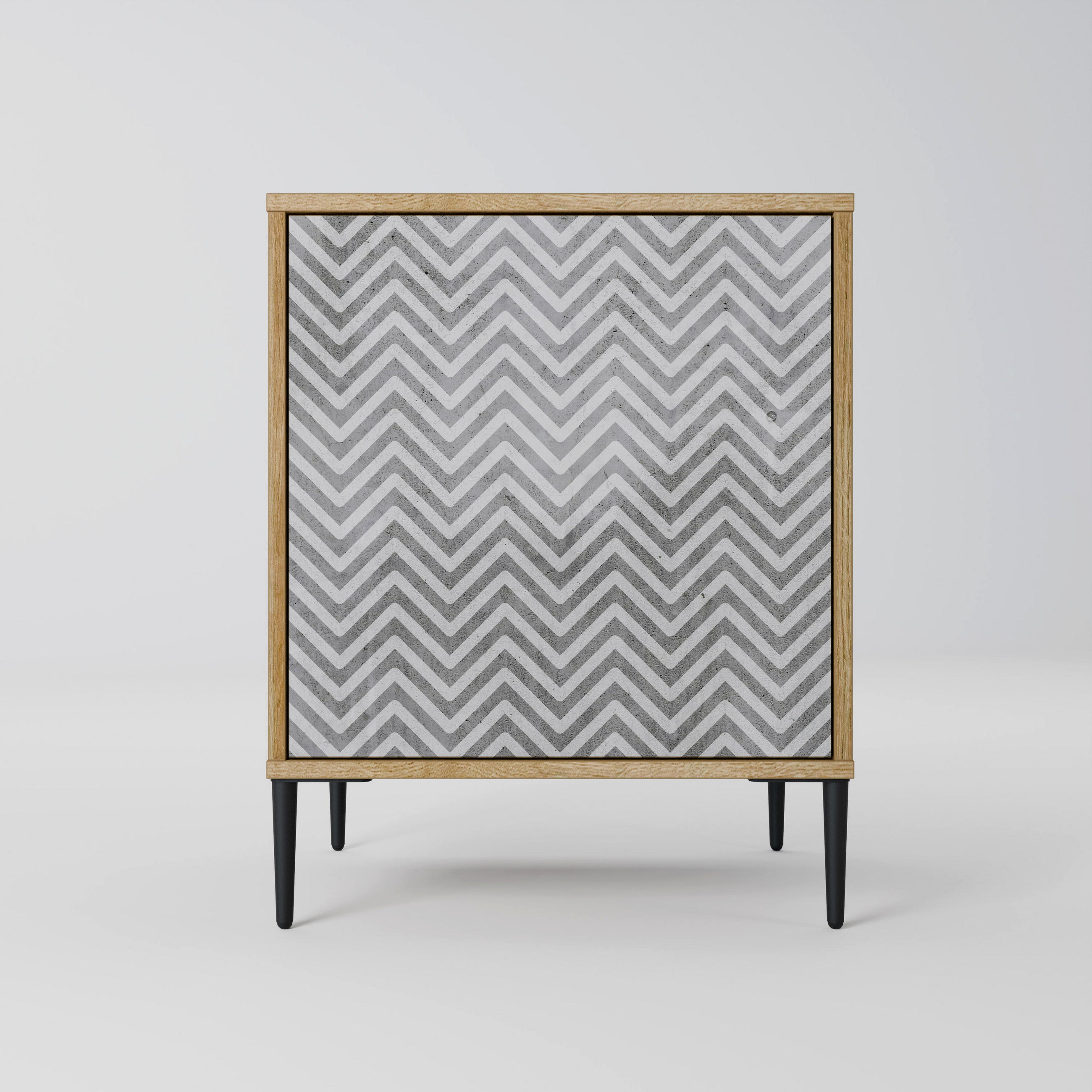 SIDEBOARD CONCRETE ZIG ZAG, Eichefarben, 57,5x42x72,5 cm, Schwarze Metallfüße - Eichefarben/Multicolor, Holzwerkstoff/Metall (57.5/72.5/42cm) - SpaceRebels