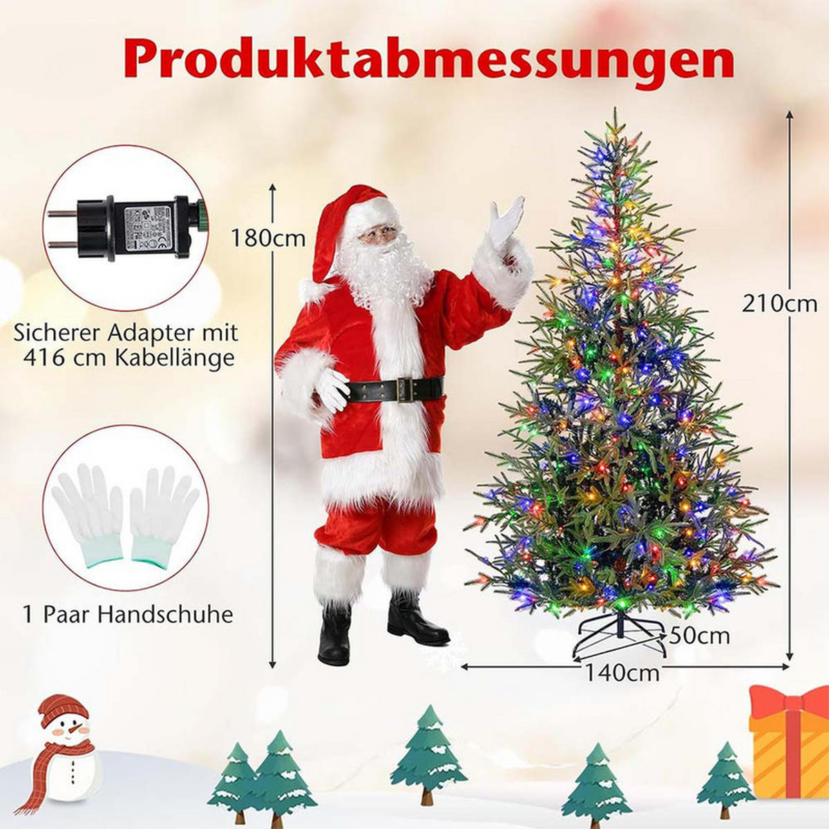 WEIHNACHTSBAUM mit 300 mehrfarbigen LEDs 210cm Grün - Grün, Metall (210cm) - COSTWAY