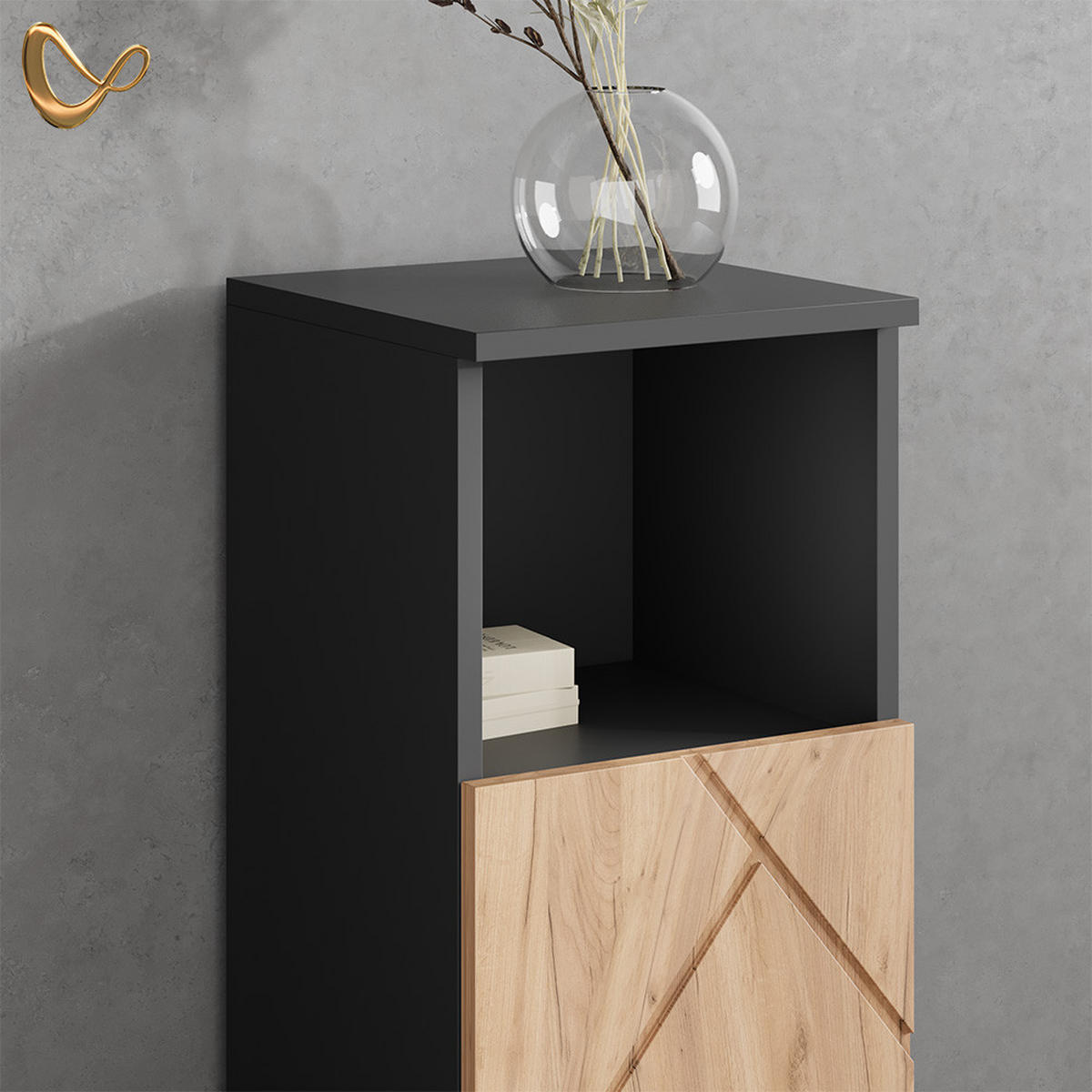 BADMÖBEL-SET Ronco Goldkraft Eiche/Anthrazit 3 Teile, mit Midischrank - Anthrazit/Eiche Wotan, Holzwerkstoff (54/55/41cm) - Livinity®