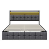POLSTERBETT Geometrisch 140/200 cm mit Bettkasten & Regalkopfteil Leinenoptik Grau - Grau, Textil (140/200cm) - Creahappy